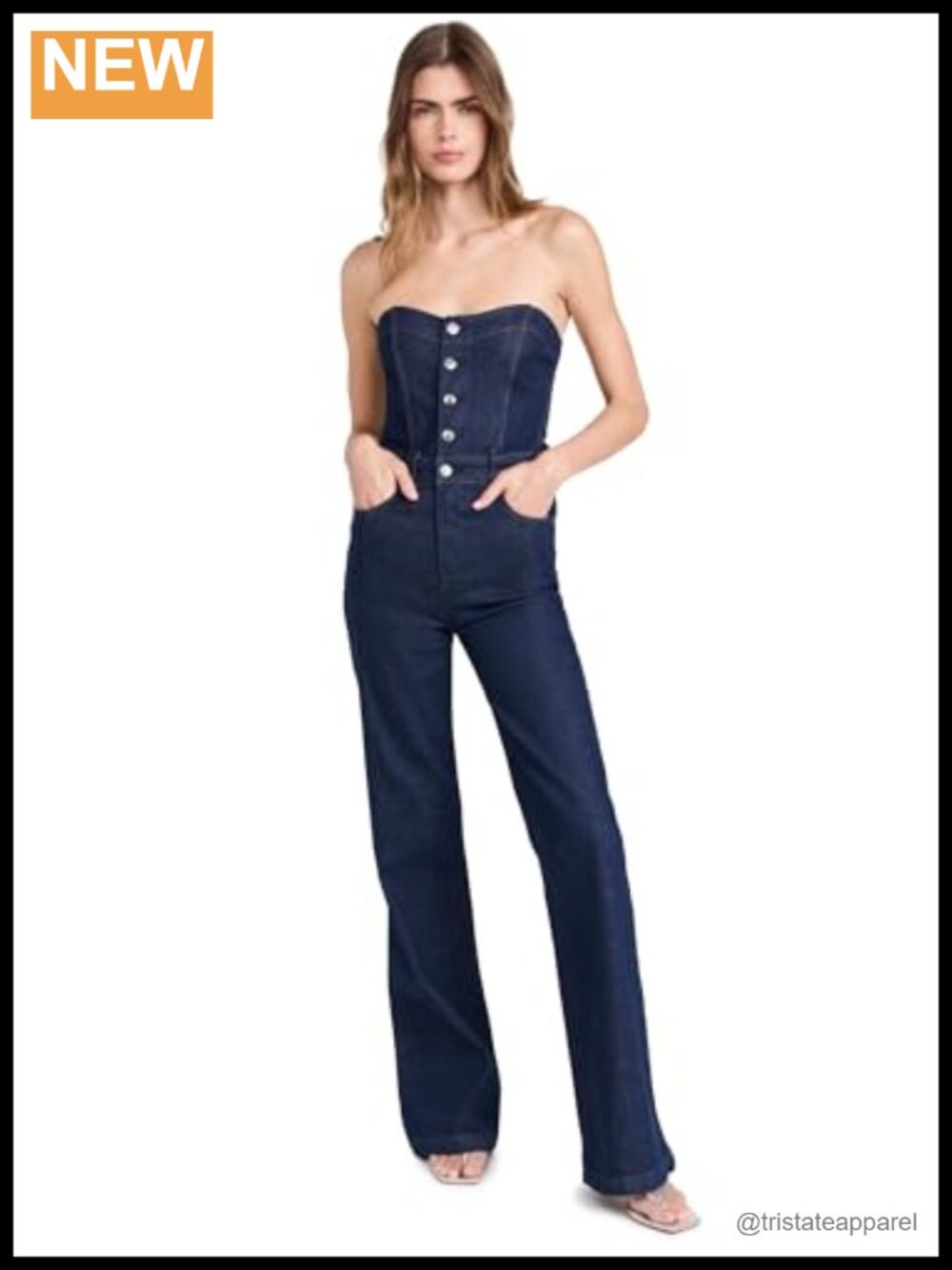 PAIGE Sansa Strapless Denim Jumpsuit Sleeveless Boned Bodice